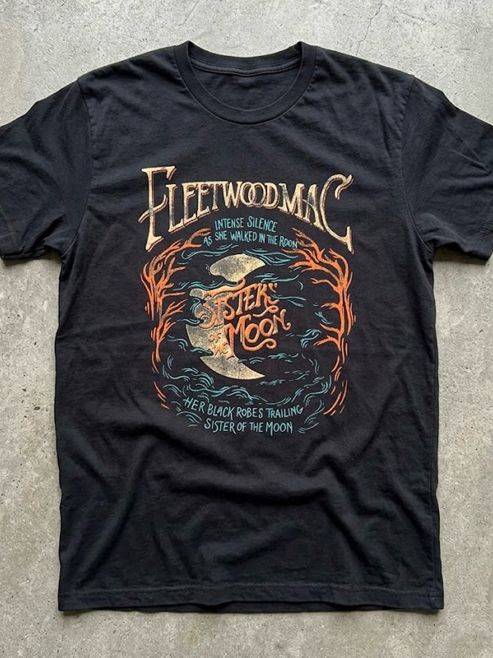 Fleetwood Mac Sisters Moon Lyrics Boho Witchy Black T-Shirt